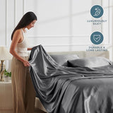 Bare Home Poly Satin Sheet Set - Full Extra Long - Luxury Soft and Smooth Satin - for Hair and Skin - Breathable - Similar to Silk - Deep Pocket up to 15” - Bedding Sheet Set (Full XL, Grey) Bare Home