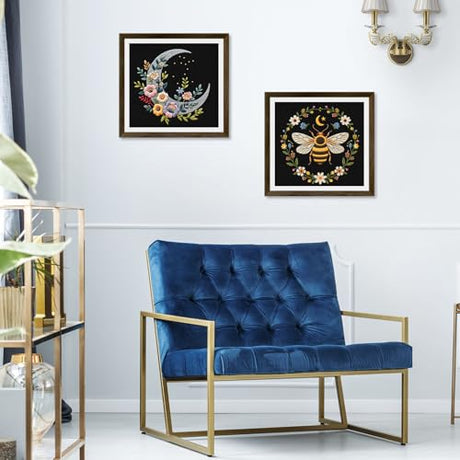 ERKOON Embroidery Kit for Beginners, 2 Set Flower Cross Stitch Set Include Embroidery Cloth Hoops Threads for Craft Lover Hand Stitch with Embroidery Skill Techniques (Bee Moon) ERKOON