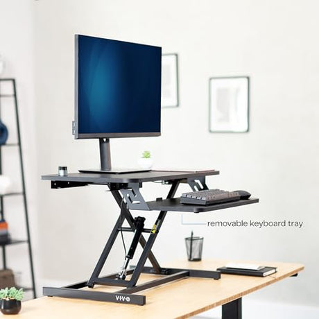 VIVO Height Adjustable 28 inch Stand Up Desk Converter, Quick Sit to Stand Tabletop Dual Monitor Riser Workstation, Black, DESK-V028S VIVO