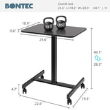 BONTEC Mobile Standing Desk Adjustable Height, Rolling Laptop Cart with Hook, Portable Workstation with Pneumatic Lift, Ergonomic Table with Wheels, Compact Home Office Desk, Black, 25.6" x 18.9" BONTEC