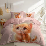 Pink 3 Piece Duvet Cover Set, 1 Printed Zipper Closure Duvet Cover with 2 Pillow Shams, Ultra Soft Brushed Microfiber Single with Minimalist Kitten Cute Generic