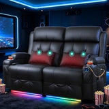 Aotolo Power Reclining Loveseat with Massage & Heat,Wall Hugger Loveseat Recliner with LED Lights,USB & Type-C Ports, Ideal for RV, Home Theater and Living Room,Black,2 Seats