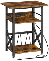 CHOEZON Record Player Stand with Power Outlet, Vinyl Record Storage Side Table, 19" Large Tabletop, Charging Station & Crossed Frame Design for Turntable, Rustic Brown and Black TBZ48UBF CHOEZON