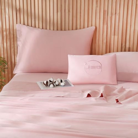 JSD 100% Cotton Sheet Set Twin, Dusty Pink Sateen Sheets 300 Thread Count, Soft Breathable Bed Sheets Deep Pocket JSD