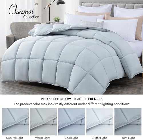 Chezmoi Collection All Season Twin Size Down Alternative Comforter - Plush Microfiber Fill - Box Stitch Quilted - Duvet Insert with Corner Tabs (Twin/Single, Silver Gray) Chezmoi Collection