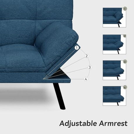 AMICLIBER Convertible Futon Sofa Bed,Blue Linen Modern Futon Couch,Memory Foam Loveseat Sleeper Recliner,Detachable Cushion,Adjustable Backrest & Armrest,Couches for Living Room,Office,Apartment AMICLIBER