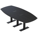 SKUTCHI DESIGNS INC. 8 Person Arc-Boat Meeting Room Table with Metal T Legs | 2 Power and Data Modules | Harmony Series | 8' Conference Table | Black Cypress with Matte Black Base SKUTCHI DESIGNS INC.