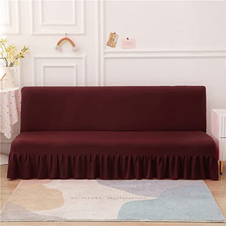 ANWUCHEN Futon Cover-Stretch Armless Futon Covers Full Size with Skirt Ruffled Futon Sofa Cover Washable Folding Sofa Bed Cover Soft Futon Couch Cover Slipcover with Elastic Bottom for Kids,Pets(Red) ANWUCHEN