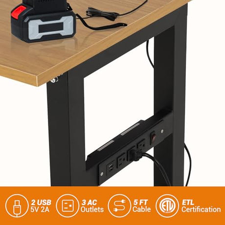 48" Adjustable Workbench with Power Outlet & Wheels, Heavy-Duty 48 x 24 in Work Bench, 2500 lbs Load Capacity for Garage, Workshop & Home EliteEdge