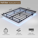 Muluflower Floating Bed Frame Full Size with Charging Station and LED Lights, Metal Platform Bed Frame, No Box Spring Needed, Easy Assembly, (Full) Muluflower