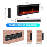 CABIHOME 60 Inch Electric Fireplace Wall Recessed and Wall Mounted with Adjustable Flame Color, Speed, Brightness, Low Noise, Built-in Timer, Log & Crystal, Remote Control & Touch Screen, 750/1500W CABIHOME