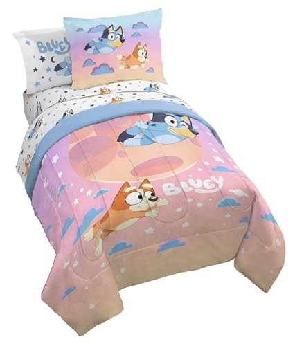 Jay Franco Bluey & Bingo Full Comforter Set - 7 Piece Bed Set Includes Sheet Set & Pillow Covers - Super Soft Clouds & Stars Kids Bedding Jay Franco