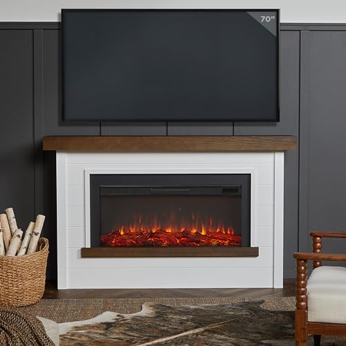 Real Flame Bernice 67" Landscape Electric Fireplace with Mantel for Living Room or Bedroom, Replaceable Fireplace Insert Heater, Realistic Log and Flame Effect, Remote Control (White) Real Flame