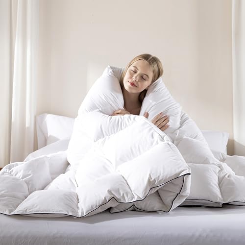 DOWNCOOL Feather Down Fiber Comforter Twin, White Fluffy Duvet Insert with Ultra Soft 100% Cotton Cover, All Season Luxurious Hotel Bed Comforter Twin with Corner Tabs, 68"x90" DOWNCOOL