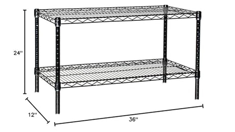 Omega Shelving Storage | 2 Tier Starter Shelving Unit 12" Deep x 24" Wide x 36" High - 800 lb Weight Capacity per Shelf, Adjustable Wire Shelving, Tool-Free Assembly |Black Shelving Omega