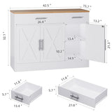 Shintenchi Modern Farmhouse Sideboard Buffet Cabinet with Storage with 3 Doors,42" Barn Doors Buffet Cabinet with Storage, Wood Coffee Bar Cabinet with Adjustable Shelf for Kitchen Living Room,White Shintenchi