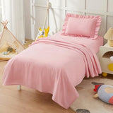 KKJIAF 3 Piece Toddler Sheet Set Microfiber, Includes a Flat Sheet, a Fitted Sheet and a Ruffle Pillowcase, Light Pink KKJIAF