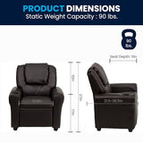 Flash Furniture Vana LeatherSoft Kids Recliner with Cup Holder, Headrest, and Safety Recline, Contemporary Reclining Chair for Kids, Supports up to 90 lbs., Brown