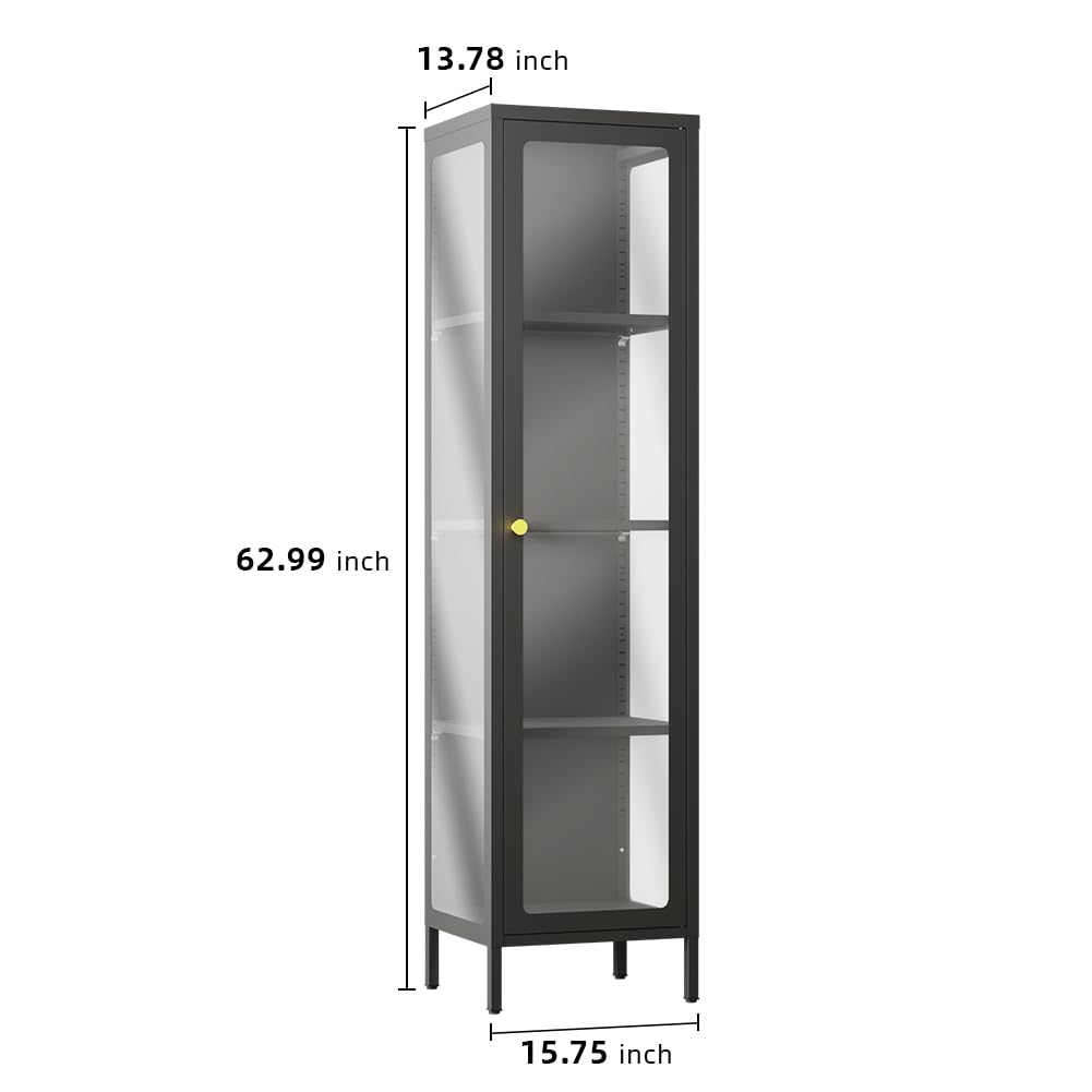VCGGAIP Metal Display Cabinet with Glass Doors,4-Tier Curio Cabinet with Adjustable Shelves,21 DIY Color Lights Display Cases for Collectibles Figure VCGGAIP
