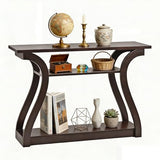 SUPER DEAL Narrow Console Table, 3 Tier Entryway Table, Wood Sofa Table Decorative Hallway Table with Shelves, Curved Frame for Living Room Front Door Entrance, 47 in Espresso SUPER DEAL