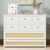 Ball & Cast Murphy Bed Full Size Bed Frame with Large Drawers,Rattan Wood Bed w/Slat Support & No Box Spring Needed,Space Saving,for Small Room,White Ball & Cast