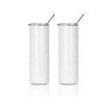 PYD Life 2 PCS Sublimation Blanks Skinny Tumbler White 20 OZ Straight Double Wall Stainless Steel Tumbler with Metal Straw Tumbler Cups for Tumbler Heat Press Machine Heat Transfer PYD Life