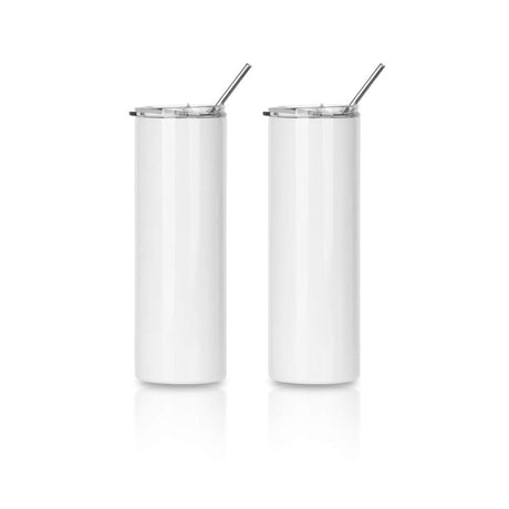 PYD Life 2 PCS Sublimation Blanks Skinny Tumbler White 20 OZ Straight Double Wall Stainless Steel Tumbler with Metal Straw Tumbler Cups for Tumbler Heat Press Machine Heat Transfer PYD Life