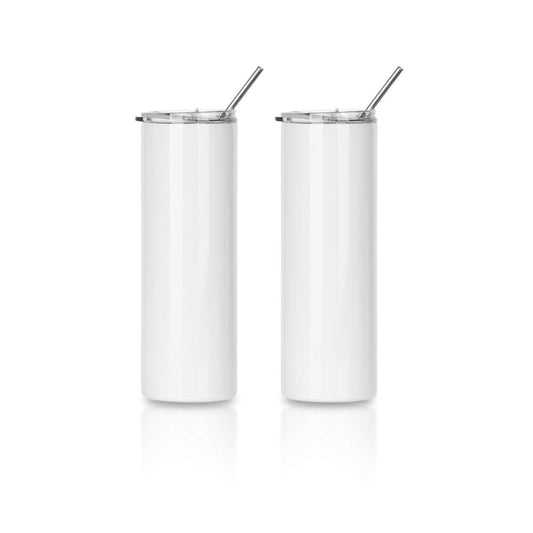 PYD Life 2 PCS Sublimation Blanks Skinny Tumbler White 20 OZ Straight Double Wall Stainless Steel Tumbler with Metal Straw Tumbler Cups for Tumbler Heat Press Machine Heat Transfer - WoodArtSupply