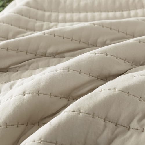 ROARINGWILD Neutral Beige Queen Size Quilt Bedding Sets with 2 Pillow Shams, Full Lightweight Soft Bedspread Coverlet, Quilted Blanket Thin Comforter Bed Cover for All Season, 3 Pieces, 90x90 inches ROARINGWILD
