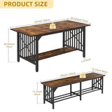 DWVO 3-Piece Dining Table Set for 4-6 People, 63" Dining Room Table with 2 Benches, Industrial Rectangular Dining Room Table Set with Storage for Kitchen, Dining Room, Rustic Brown DWVO