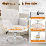Keratee Teddy Fleece Office Chair, Comfy Home Office Desk Chair with Adjustable Height & 360° Swivel, Ergonomic Computer Chair for Long Hours, Multi-Functional Vanity/Makeup Chair, White Keratee