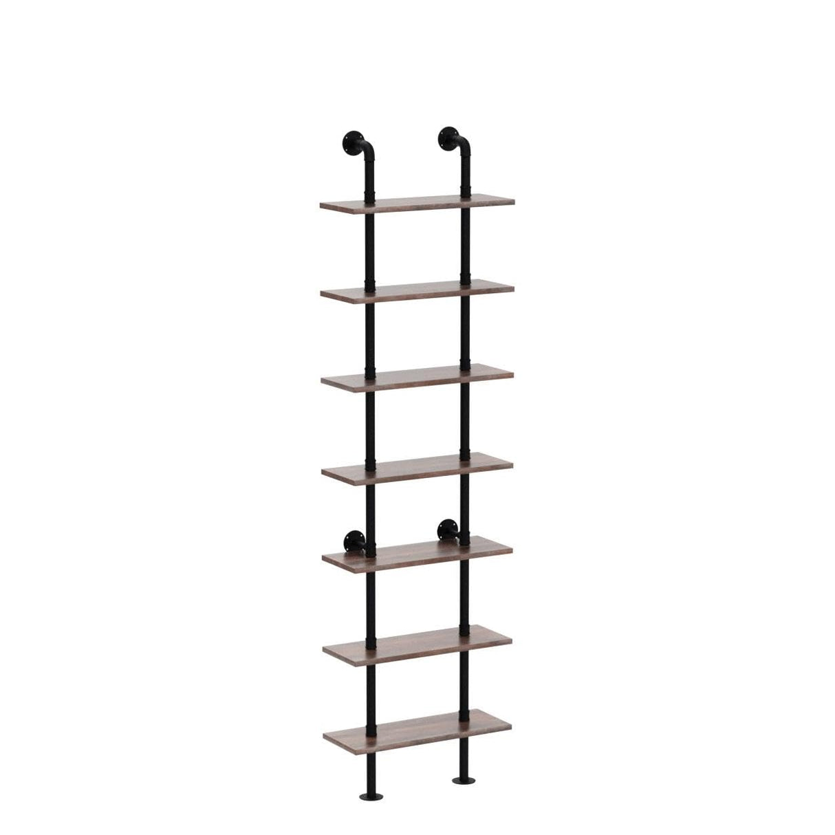 HOMBAZAAR Industrial Pipe Bookshelf,7 Tier Pipe Shelving,Wall Mounted Ladder Shelves with Metal Frame for Home Office,Living Room,Oak Brown HOMBAZAAR