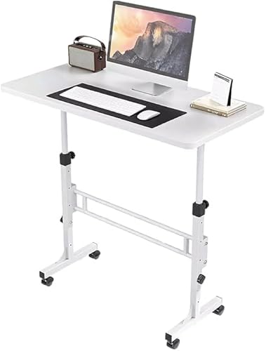 Portable Standing Desk Adjustable Height 27.5"-43.3", Small Computer Desk with Wheels, Foldable Home Office Desk, Folding Table for Laptop, Rolling Desk for Small Space, White Wintline