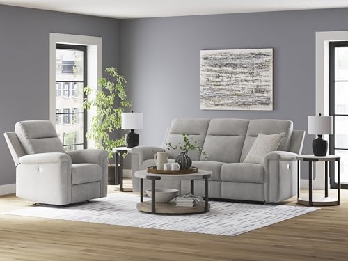 Signature Design by Ashley Barnsana Minimalist Power Reclining Sofa with USB Charging Ports, Light Gray Signature Design by Ashley