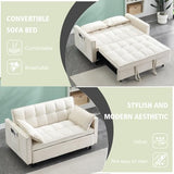 3 in 1 Convertible Sleeper Sofa Bed, 55'' Full Size Corduroy Pull Out Futon Couch Recliner with Reclining Backrest & 2 Pillows, Small Loveseat Lounge Couches for Small Spaces (Beige) MWrouqfur