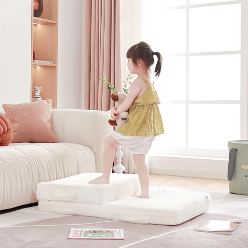 Givjoy Foldable Floor Mattress for Kids, Toddler Washable Tri Folding Floor Nap Mat for Sleeping Daycare, Child Trifold Futon Sofa Bed with Storage Bag for Playroom, Bedroom, Girls and Boys Givjoy