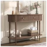 JOINICE 43" Entryway Table with Drawers,Fluted Console Table with Storage Shelf,Narrow Sofa Table for Living Room,Hallway,Foyer,Walnut JOINICE