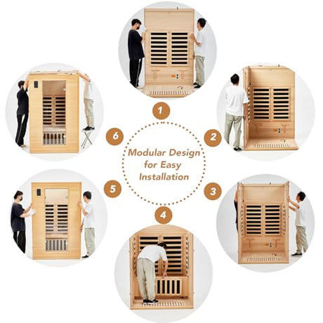2024 Upgrade 1 to 2 Person Infrared Sauna, Low EMF Infrared Sauna for Home, Indoor Sauna Room, Hemlock Wooden Far Infrared Sauna, Dry Sauna with Bluetooth Speakers, LED Reading and Chromotherapy Lamp PioneerWorks