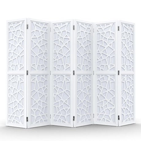 VINGLI 70'' H Room Divider, Non-Woven Fabric Privacy Screen, Indoor Partition Wall Dividers, Freestanding Hinged Space Separator with Modern Unique Pattern (White, 6 Panel) VINGLI