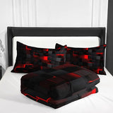 Nttopship Neon Red Black Comforter Set Twin Geometric Kids Bedding Set,3 PCS Geometry Honeycomb Bed Set Modern Quilt Set 1 Comforter 2 Pillow Cases Cool Room Decor All Season B-Side Black Nttopship
