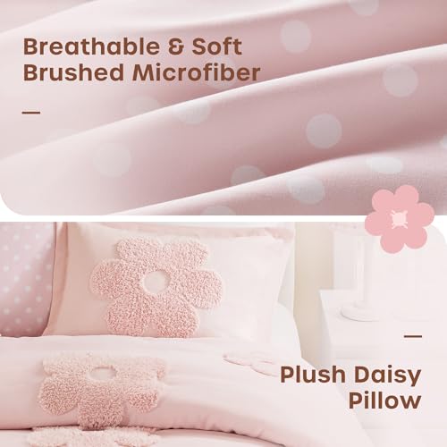 Intelligent Design Kids Queen Duvet Cover Set for Girls, Tufted Chenille Floral Duvet Set Queen, Lightweight Polka Dot Duvet Reversible Bedding Cover, Sham, Pillow, Gracie, Full/Queen Pink 3 Piece Intelligent Design
