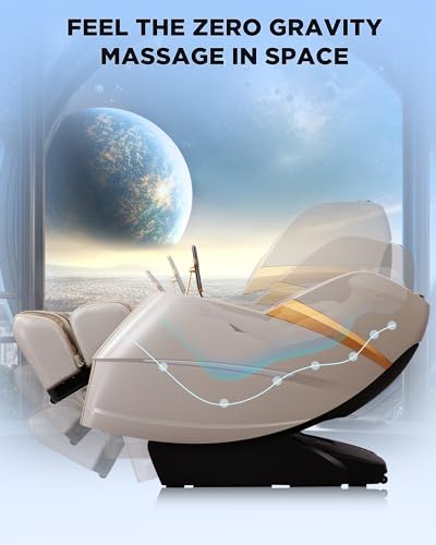 CareTech Oversize 4D Massage Chair Full Body Zero Gravity Massage Recliner Chair SL Track Motorized Extension Calf Kneading Massage Yoga Stretch Back Heating 20 Modes Space Saving AI Control Ivory CareTech