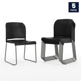 Flash Furniture Hercules Series Contoured Stacking Chairs for Waiting Rooms and Offices, Ergonomic Lobby Chairs with Curved Back, Set of 5, Black Flash Furniture