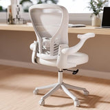 GYI Ergonomic Office Chair, Mesh Desk Chair with Adjustable Lumbar Support and 3D Flip-up Arms, Computer Chair with Wheels, All White GYI