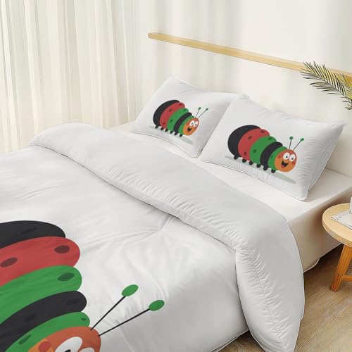 White 3 Piece Duvet Cover Set, 1 Printed Zipper Closure Duvet Cover with 2 Pillow Shams, Ultra Soft Brushed Microfiber Single with Minimalist Fun Cartoony and Generic