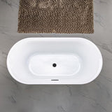 WOODBRIDGE 59" Acrylic Freestanding Bathtub Contemporary Soaking Tub with Matte Black Overflow and Drain, White Tub WOODBRIDGE