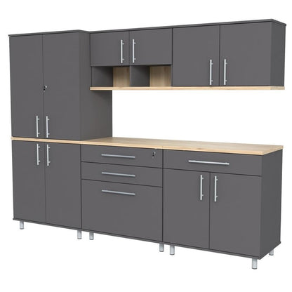 Inval Piece Engineered Wood Garage Storage System, Kratos 5-Pc Set, Dark Gray and Maple - WoodArtSupply