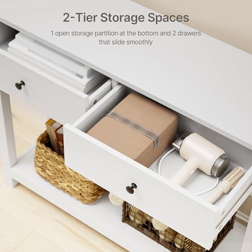 Gizoon Console Table with Drawers, Sofa Table with Storage Shelves, 2-Tier Wooden Entryway Table for Living Room, Kitchen, Hallway, Foyer, White Gizoon