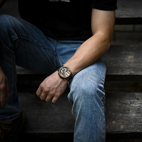 BOBO BIRD Wooden Mens Watches Large Size Stylish Wood & Stainless Steel Combined Chronograph Military Quartz Watch (Balck Wood Band) BOBO BIRD