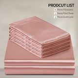 Manyshofu 6Pcs Rose Gold Duvet Cover Set Queen Size - Satin Fitted Sheet & Pillowcases, Silky Duvet Cover Manyshofu